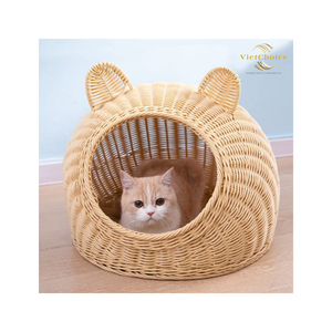 Cuna para Gatos Hecha a Mano, Ecológica, de Ratán Tejido y Metal, con Cojín, Hamaca, Hecha en Vietnam - Product Image 5