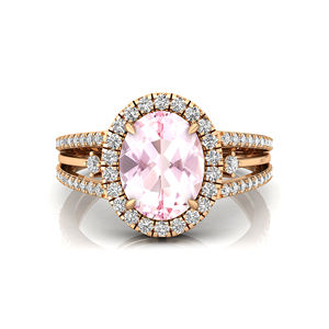 Bagues de fiançailles en morganite naturelle de coupe ovale 14k bague de mariée en or véritable grappe Solitaire diamant naturel femmes bagues d'anniversaire - Product Image 1