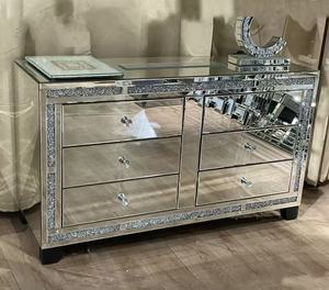 ตู้เก็บของกระจกเงาสำหรับห้องนั่งเล่น 6 ลิ้นชัก สีเงินลายเพชร - Product Image 3