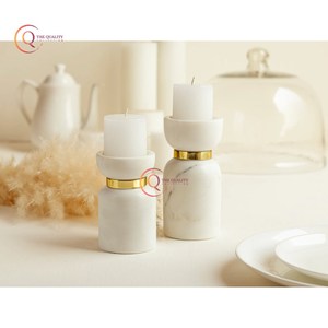 Classic Gift & Crafts Candle Holder With Brass Ring Candle Stick Holder <b>Marble</b> Handmade Unique Candle <b>Jar</b> White Color in Bulk - Product Image 6