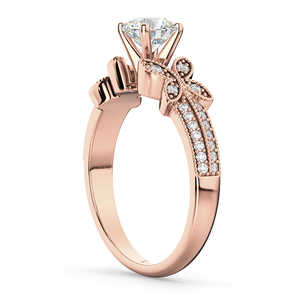 18K Rose Gold Butterfly Milgrain Diamond Engagement Ring 0.25ct Elegant <b>Wedding</b> Band - Product Image 2
