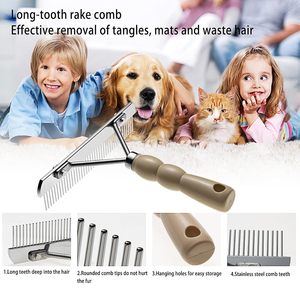 Rastrillo Simple para Perros, Set de Aseo para Mascotas, Cepillo de Metal de Dientes Largos, Peine de Acero Inoxidable para Eliminar Pelo Muerto para Perros Grandes y Gatos de Pelo Largo - Product Image 4