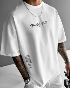 Camiseta Casual de Moda para Hombre, de Algodón Estampado con el Eslogan de Boston, Cuello Redondo, para Verano, Uso Diario, Deportes al Aire Libre, Ocio - Product Image 1