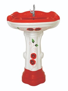 Ensemble de lavabo sur pied en céramique moderne ovale de qualité supérieure avec fonction de nettoyage facile pour la salle de bain à domicile ou à l'hôtel, comprend un drain - Product Image 2