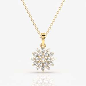 จี้ทอง 14K ประดับเพชรโมอิสซาไนต์ทรงกลม ดีไซน์กลีบดอกไม้สุดทันสมัย - Product Image 1