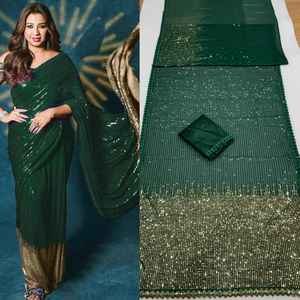 Hermoso Sari Georgette de calidad pesada con corte de lentejuelas y bordado de borde de encaje Material Modal de trabajo para adultos - Product Image 5