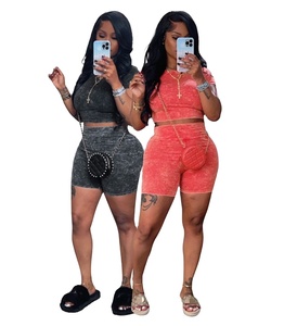 Top corto de punto, camiseta y pantalones cortos, conjunto de dos prendas de 2 piezas para mujer, ropa de gimnasio por encima de la rodilla, ropa para mujer, conjunto de 2 piezas 2025 - Product Image 1