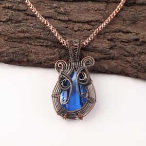 Handmade Tanzanite Fashion Pendant Featuring Pear Cut Blue Gemstone Copper Wire <b>Wrapped</b> Oxidized Silver For <b>Bridal</b> Anniversary - Product Image 3