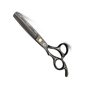 Ciseaux amincissants professionnels à lame tranchante droite ciseaux de coiffure de Salon à revêtement noir avec repose-doigt fixe - Product Image 1