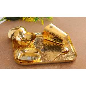 IndianArtVilla Juego de cena de 6 piezas de diseño cuadrado martillado de latón puro, 11,2 pulgadas para el hogar, el hotel y el restaurante - Product Image 4