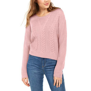 Maglione Casual da Donna Crave Fame in Maglia Intrecciata con Lacci Posteriori, Rosa, Taglia Grande, Traspirante, per Autunno/Inverno, con Logo Frontale e Bottoni - Product Image 1