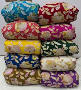 Tissu en soie 100% de créateur avec broderie florale de perles et de pierres multicolores pour saris, costumes et lehengas indiens festifs - Product Image 1