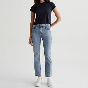 Camiseta recortada de manga corta holgada con cuello redondo para mujer, camiseta ajustada negra personalizada, proveedor superior transpirable de alta calidad para mujer - Product Image 2