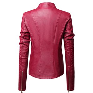 Veste d'hiver pour femmes à la mode en cuir durable solide respirant vêtements d'extérieur tricotés coupe-vent fermeture à glissière tissu imprimé - Product Image 6