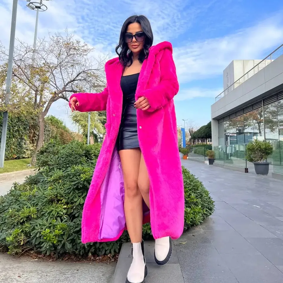 pelin plush pink woman coat