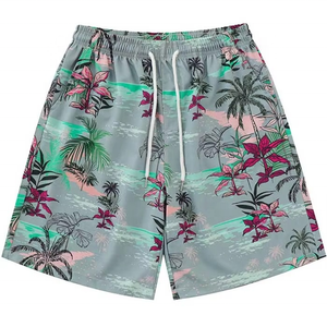 Short de bain femme à imprimé tropical, taille mi-haute, cordon de serrage, séchage rapide, décontracté, motif floral, en polyester tricoté - Product Image 1