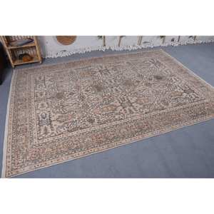 Alfombra turca Vintage Beige clásica de 6,7x9,7 pies, alfombra de felpa hecha a mano, Material de lana, diseño de retazos, pasillo Rectangular de látex, nuevo - Product Image 3