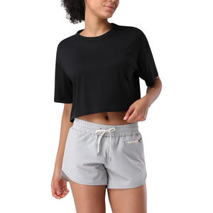 Vente en gros de hauts de yoga courts pour femmes avec des services de personnalisation complets, y compris la taille et les coutures des couleurs de la marque du logo - Product Image 1