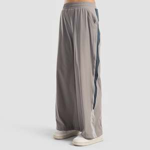 Aerostride <b>Light</b> Grey <b>Trousers</b> Breathable Mid Waist Wide Leg Pants with Side Stripe Decoration - Product Image 1