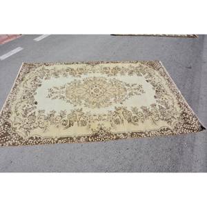 พรมตุรกีโบราณสีเบจสีน้ำตาล5.8x8.7ฟุตแบบเย็บปะติดปะต่อกันการออกแบบวัสดุขนสัตว์ Latex Tabriz สำหรับข้างเตียงสี่เหลี่ยมผืนผ้าห้องโถง - Product Image 4