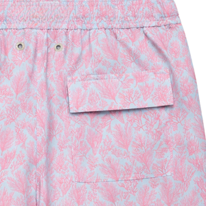 <b>Men</b> Recycled Swim <b>Shorts</b> <b>Pink</b> Coral Reef Pattern Quick Dry Beach Swim Trunks with Elastic Waist Drawstring Pockets - Product Image 4