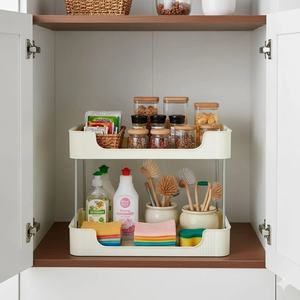 Élégante étagère de rangement multifonctionnelle à 2 niveaux avec poignées, finition brillante, organisateur en plastique et métal pour la maison et le bureau - Product Image 3