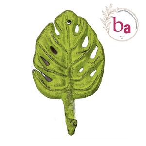 Crochet et porte-clés en fonte à feuille de Monstera verte - Product Image 1