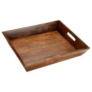 Bandeja de servir de madera hecha a mano con asas recortadas |   Bandeja Rectangular de Madera Oscura para Desayuno y Café - Product Image 1