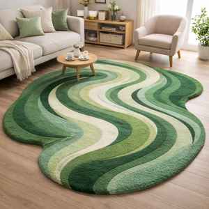Alfombra 100% de Lana Anudada a Mano, Forma Redonda en Espiral Verde Oscuro, Alfombra Moderna Abstracta con Remolino, Alfombra Suave de Pelo Alto y Bajo para Sala de Estar - Product Image 2