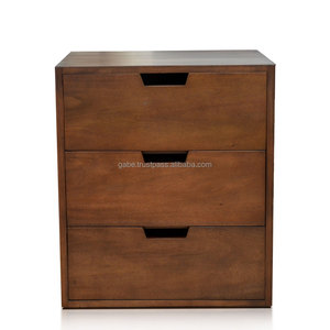 Mesita de noche minimalista madera maciza marrón oscuro convertible y extensible muebles de dormitorio con 3 cajones - Product Image 2