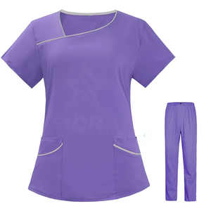 Ensembles de gommage hospitalier confortables avec tissu sergé Durable infirmière travail médical ensemble de gommage à la figue avec manches courtes femmes ensemble de gommage haut - Product Image 6