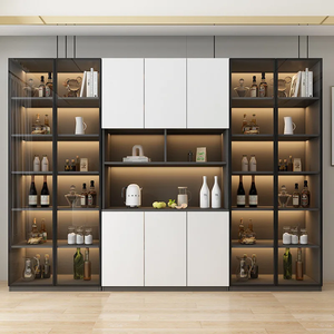 Meuble de rangement moderne pour salle à manger avec finition en bois d'ingénierie, tour de rangement verticale, portes vitrées, tiroirs profonds et aménagement personnalisé - Product Image 2