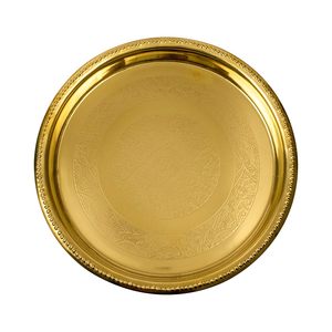 Thali de Puja en laiton pur fait main avec motif floral en relief, en pouces - Product Image 1