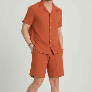 Ensemble d'été pour homme : Polo gaufré à manches courtes respirant en coton tricoté de couleur unie, avec t-shirt et short assortis – Ensemble 2 pièces - Product Image 3