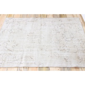 Alfombra Turca de 4.2x4.9 pies, Alfombra Verde con Diseño Floral de Lana - Product Image 3