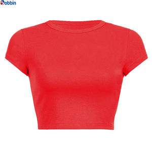 Nouveaux T-shirts imprimés pour femmes, crop top d'été en coton uni, t-shirts graphiques pour femme, baby tees à manches courtes, col rond, décontractés - Product Image 5