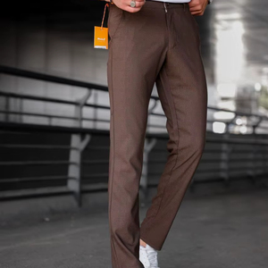 Pantalon Homme Bleu Marine Coupe Régulière Imperméable Stretch Décontracté Smart Office Taille Elastique Fermeture Éclair Braguette Plat Droit Coton Hip Hop - Product Image 1