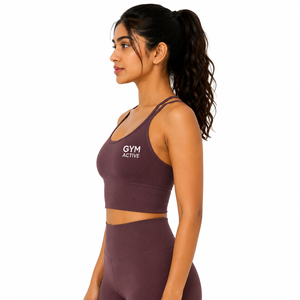 Women <b>Brown</b> Seamless Breathable High Support Spandex/Nylon Sports Bra Crop Top High Waist <b>Leggings</b> Set Custom Gym Activewear - Product Image 4