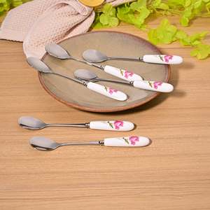 Ensemble de 6 mini-cuillères en métal au design rose rayonnant, manche long, style mignon, pour le thé, le café, les occasions festives, poids 3g, capacité 10ml - Product Image 1