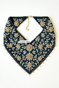 Bandana de terciopelo con cuentas a mano de lujo, collar bordado de diseñador con perlas y detalles dorados - Product Image 2