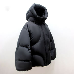 Blouson matelassé noir à capuche pour homme, épais, rembourré de duvet, coupe-vent, décontracté, court, coupe ample, fermeture éclair, couleur unie, pour l'hiver - Product Image 2