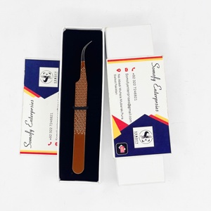 Pinzas para Pestañas Somofy Enterprises, de Acero Inoxidable Japonés, 10 mm de Ancho, Curvas, con Punta Dentada, Color Marrón Oscuro, Última Técnica - Product Image 1