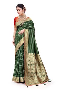 Sari de Seda y Algodón Banarasi Inspirado en Sonakshi Sinha, Diseño Premium del Siglo XVIII con Chaand Buta, Rayón para Fiestas, Siempre en Moda, Último Modelo - Product Image 2