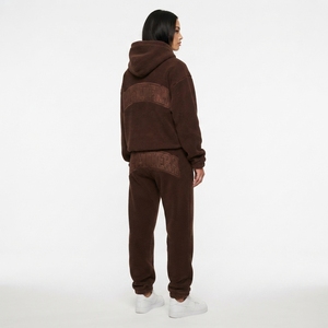 Womens Brown <b>Sherpa</b> Fleece Hoodie Tracksuit Set Pullover Sweatshirt <b>Jogger</b> Pants Matching Casual Loungewear - Product Image 2