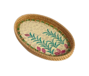 Plateau ovale en rotin tissé à la main avec incrustation de nacre, plateau de service décoratif pour la décoration de la maison et à usages multiples en provenance du Vietnam - Product Image 6