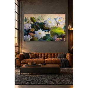 Impression sur toile de fleurs de lys d'eau blanches sur fond beige Fida - Product Image 1