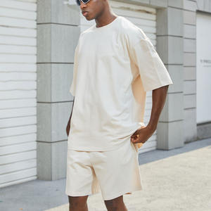 Unisex 100% algodón camiseta pantalones cortos conjunto de dos piezas de alta calidad personalizado Boxy Street Wear chándales sólidos para verano Casual - Product Image 2