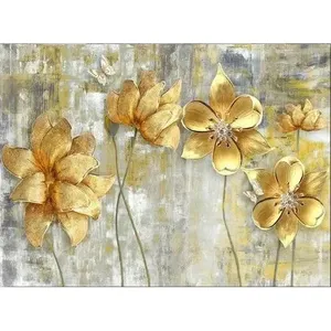 Fida Fleurs dorées sur fond texturé gris Impression sur toile - Product Image 6