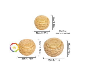 Recipiente de bambú redondo hecho a mano con tapa cesta de almacenamiento ecológica de Vietnam para dulces y caja de regalo de té incluida - Product Image 1