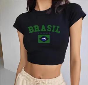 Wholesale Crop <b>Top</b> Ladies Crop <b>Tops</b> Latest Design Acid Wash Crop <b>Tops</b> for Women half seleaves - Product Image 2